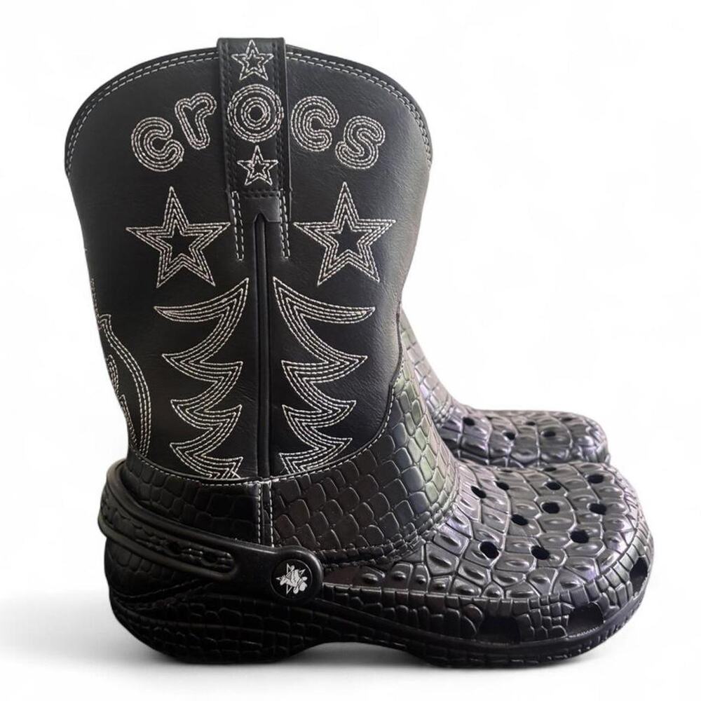 Limited edition black Crocs cowboy boots, size men’s 6 women’s 8